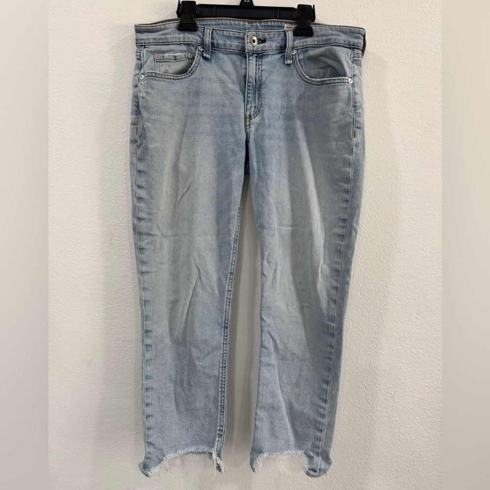 rag & bone Washed Light Blue Boyfriend Jeans with Raw Hem